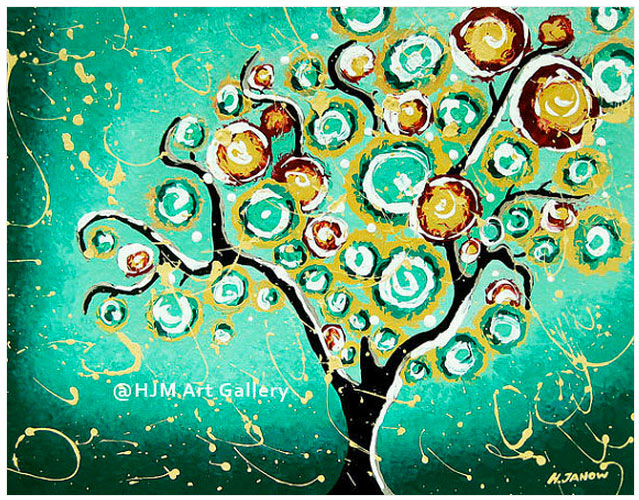 Whimsical Turquoise Tree of Life Art Print - 11x14 Signed