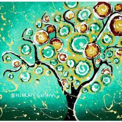 Whimsical Turquoise Tree of Life Art Print - 11x14 Signed