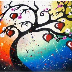 Red Hearts Tree of Life Art Print Home Decor - 8.5 x 12.5 Signed